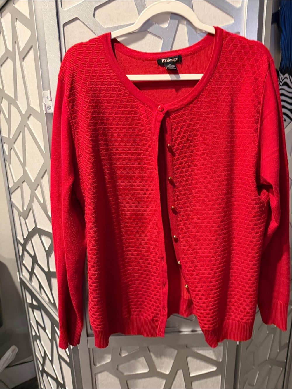 NYdesign Women's Red Textured Button-Front Cardigan